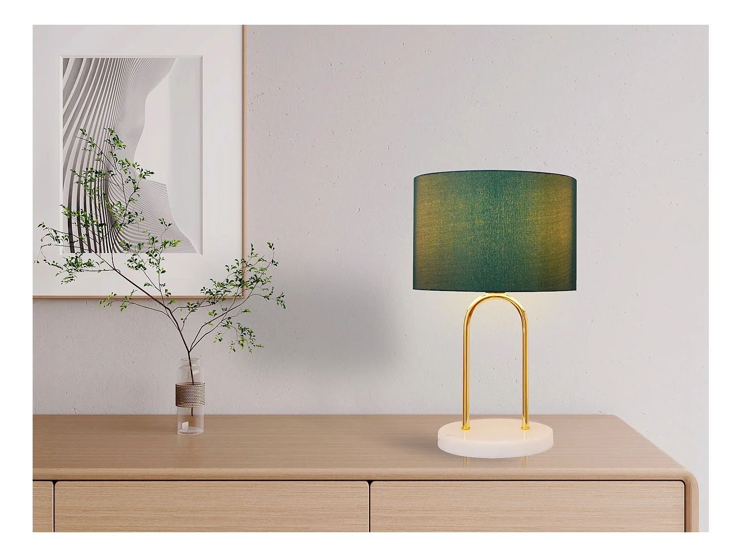 Lampe à poser en acier et marbre - D. 25 cm x H. 41 cm - Bleu canard - NOUR