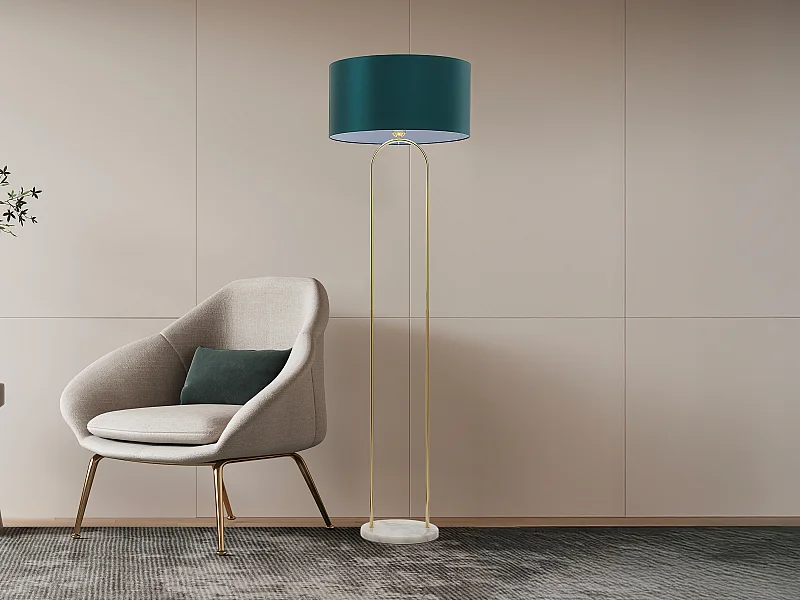 Lampada da terra D. 45 x H. 150 cm in Acciaio e Marmo Verde Petrolio - NOUR