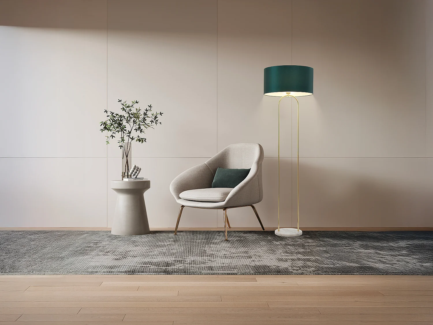 Golvlampa i stål och marmor - D. 45 x H. 150 cm - Ankmörkt blå - NOUR