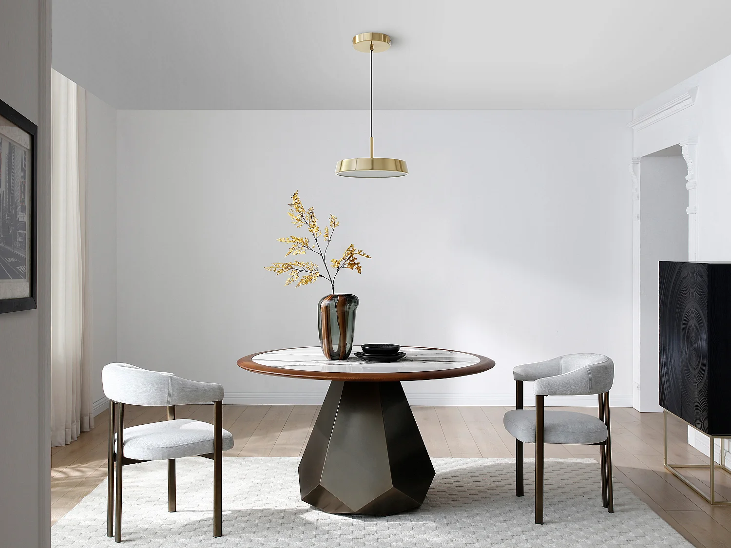 Suspension LED en laiton doré - D.30 x H.129 cm - Doré - IDONA