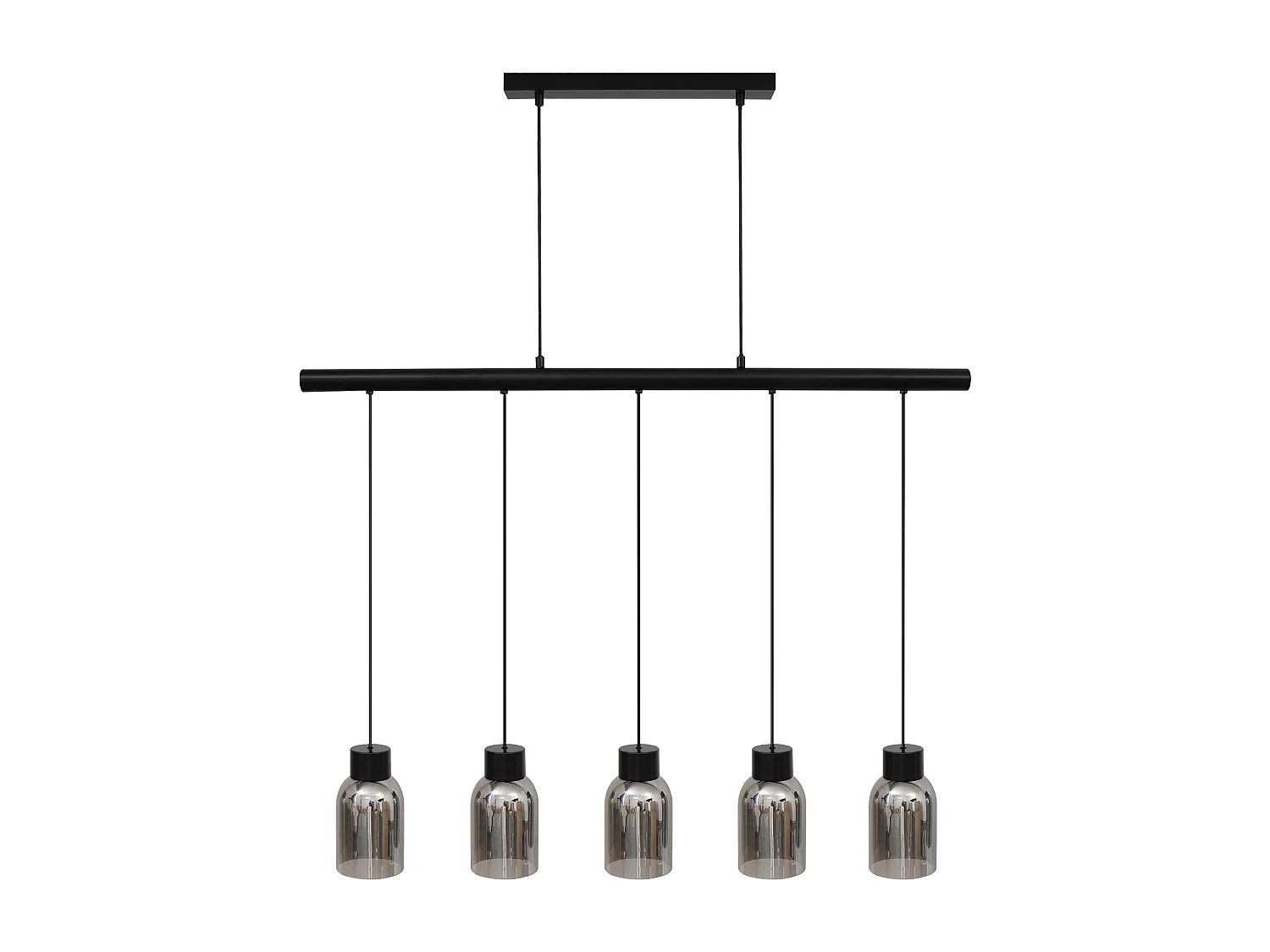Suspension en métal et verre 5 abat-jours - L. 100 x H. 110 cm - Noir et gris fumé - SUNAWA