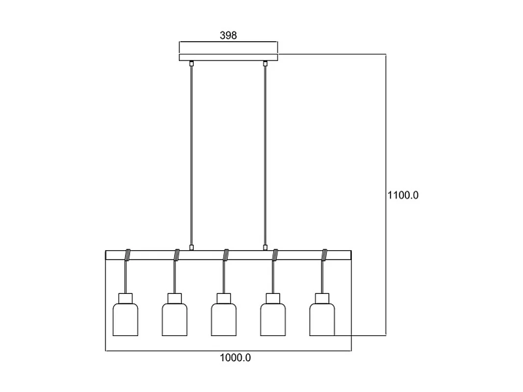 Suspension en métal et verre 5 abat-jours - L. 100 x H. 110 cm - Noir et gris fumé - SUNAWA