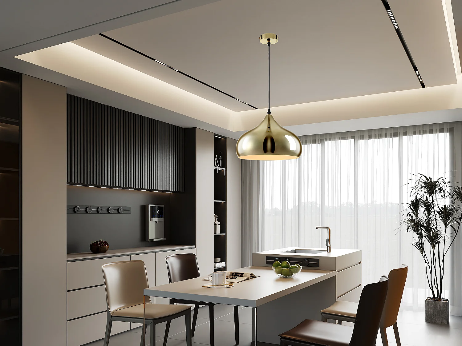 Suspension en métal doré brillant - D. 30 x H. 127 cm - OSARA