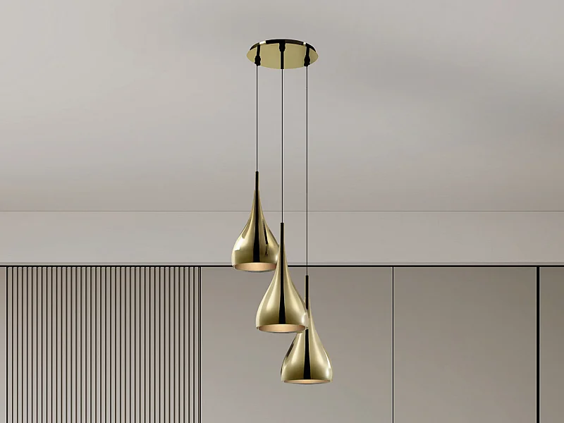 Lampadario 3 abat-jour L. 36 x H. 138 cm in Metallo dorato brillante - OSARA