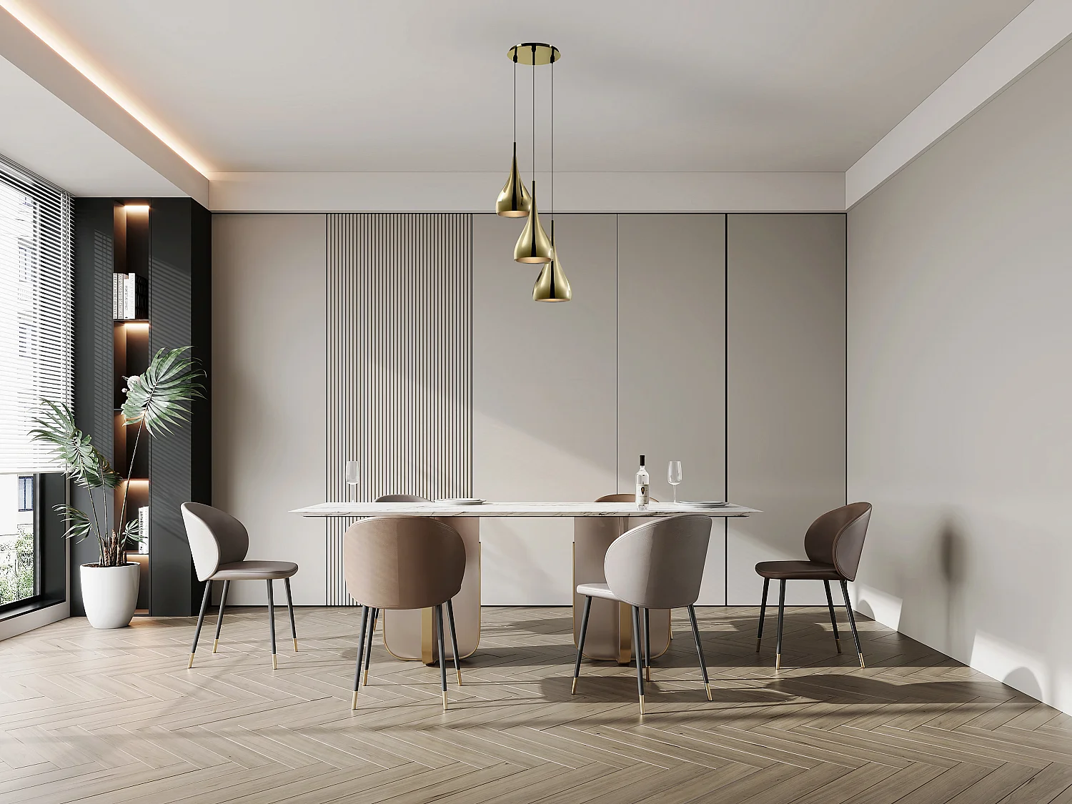 Lampa sufitowa z błyszczącego złotego metalu 3 klosze - szer. 36 x wys. 138 cm - OSARA