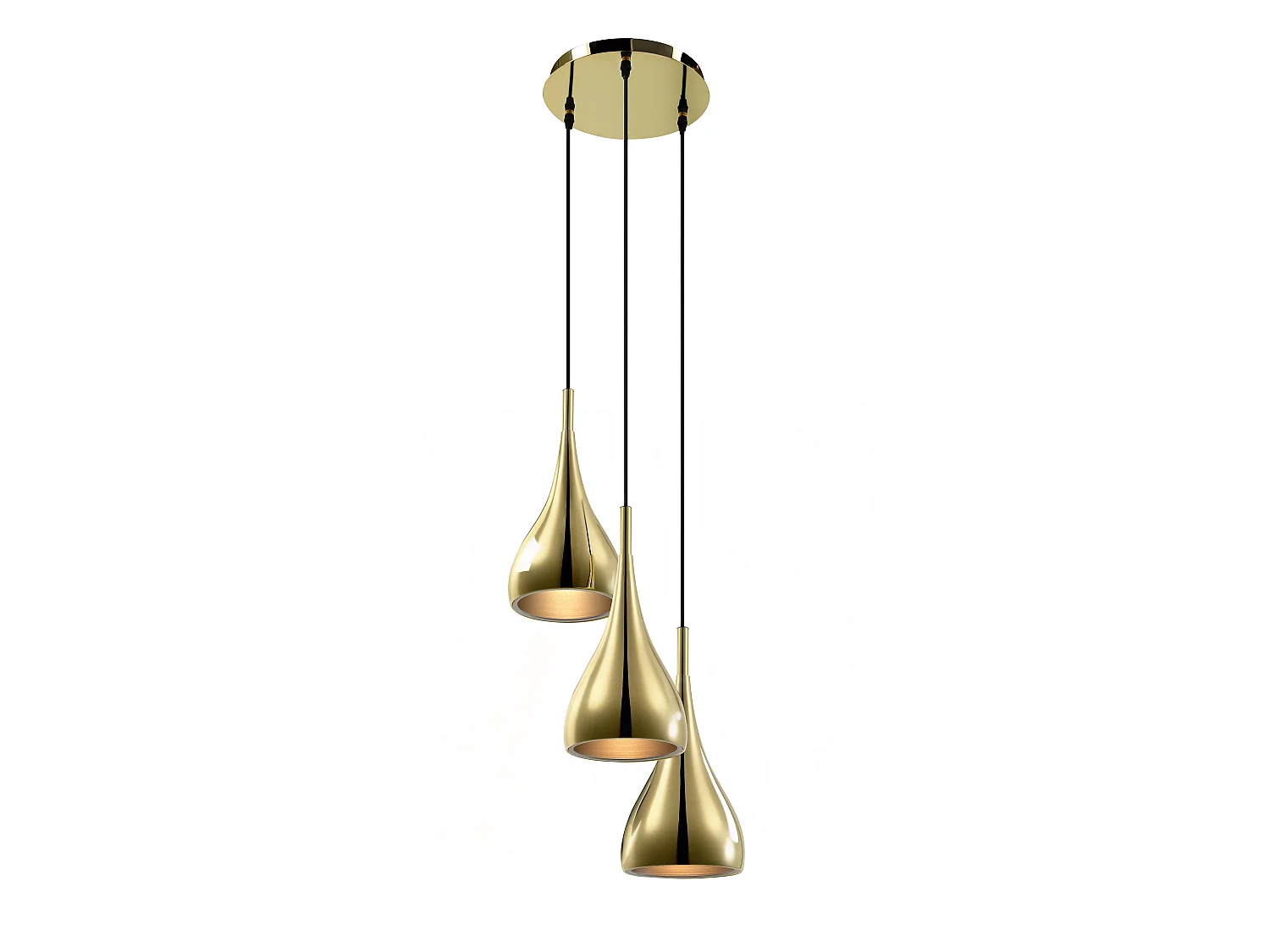 Suspension 3 abat-jours en métal doré brillant - L. 36 x H. 138 cm - OSARA