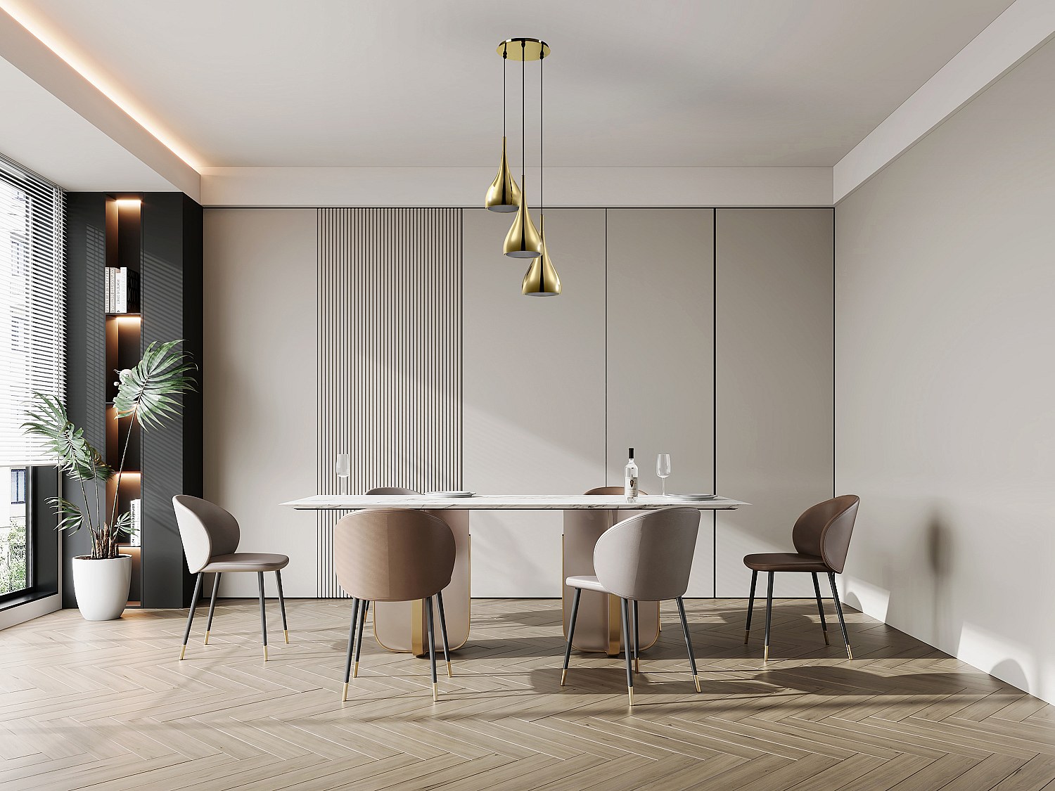 Deckenleuchte - Metall - 3 Lampenschirme - 36 x 138 cm - Goldfarben glänzen günstig online kaufen