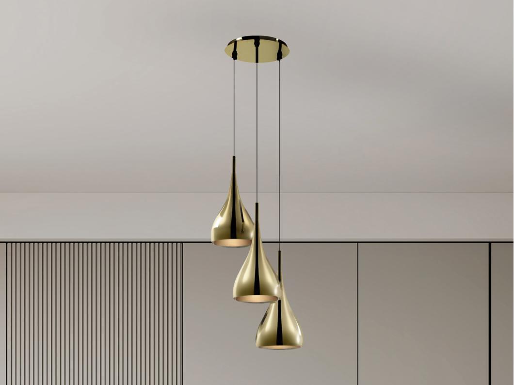 Lampa sufitowa z błyszczącego złotego metalu 3 klosze - szer. 36 x wys. 138 cm - OSARA