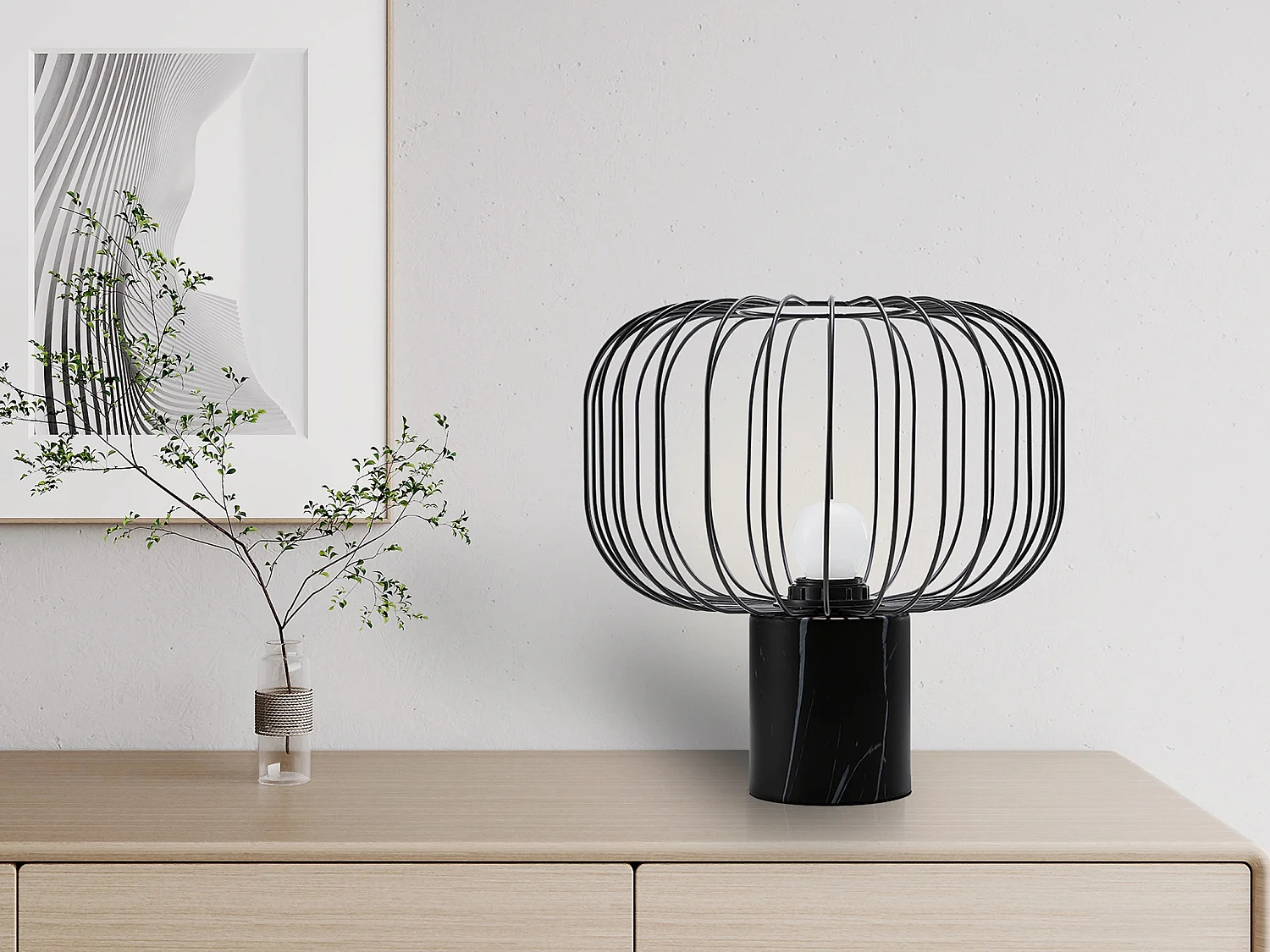 Tafellamp van draadvormig metaal - D26 x H26 cm - Zwart - ANDROMAQUE