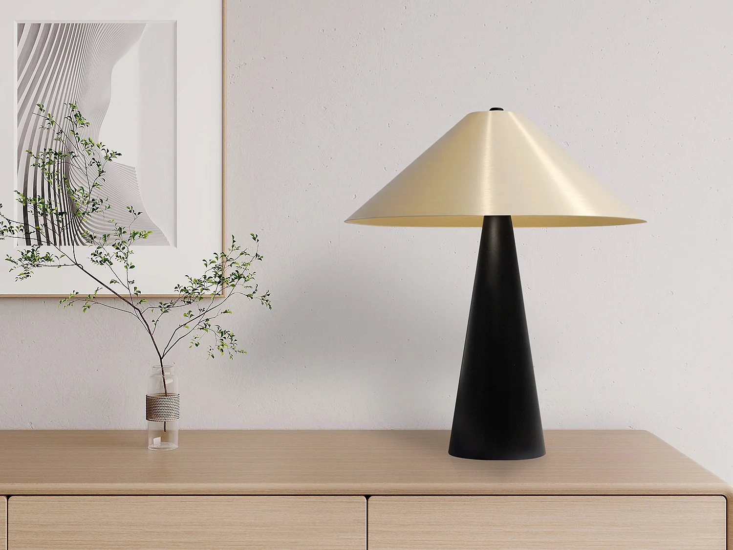 Lampe à poser en métal - D. 30 x H. 38 cm - Noir et doré - JELVA