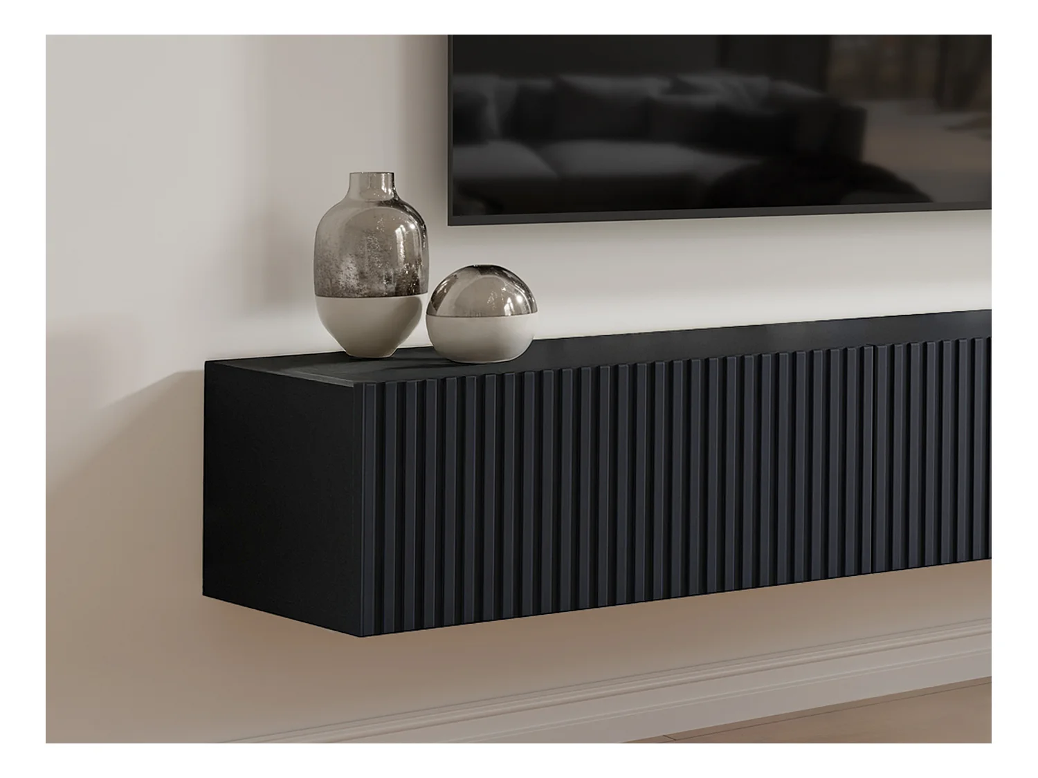 Meuble TV suspendu avec 3 portes - Noir - DANTAY de Pascal Morabito