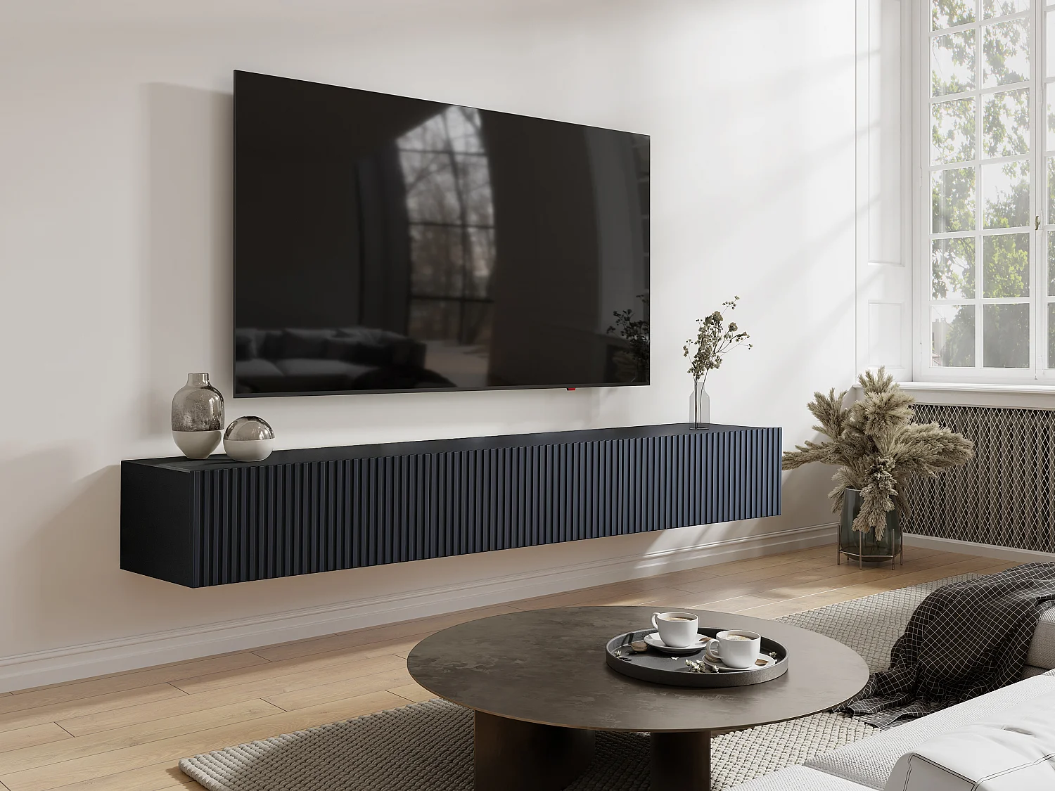 Meuble TV suspendu avec 3 portes - Noir - DANTAY de Pascal Morabito