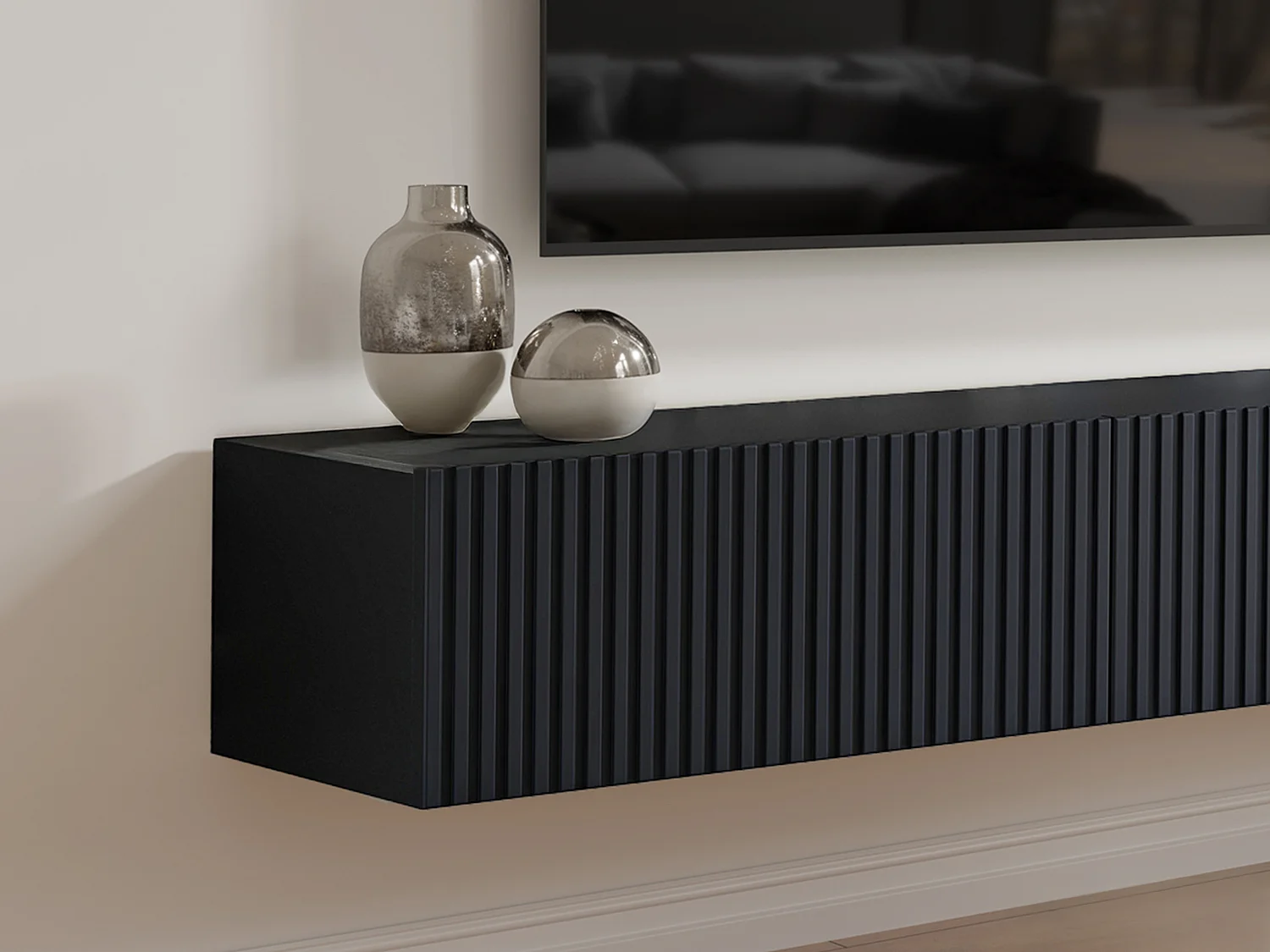 Väggmonterad TV-bänk med 3 dörrar svart DANTAY från Pascal Morabito