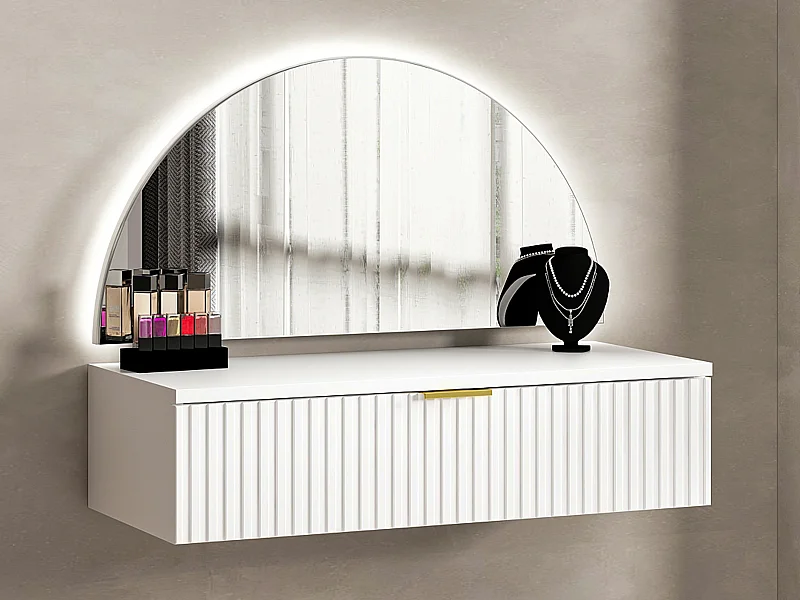 Coiffeuse suspendue avec miroir et LEDs - 1 tiroir - Blanc - FRALYN de Pascal Morabito