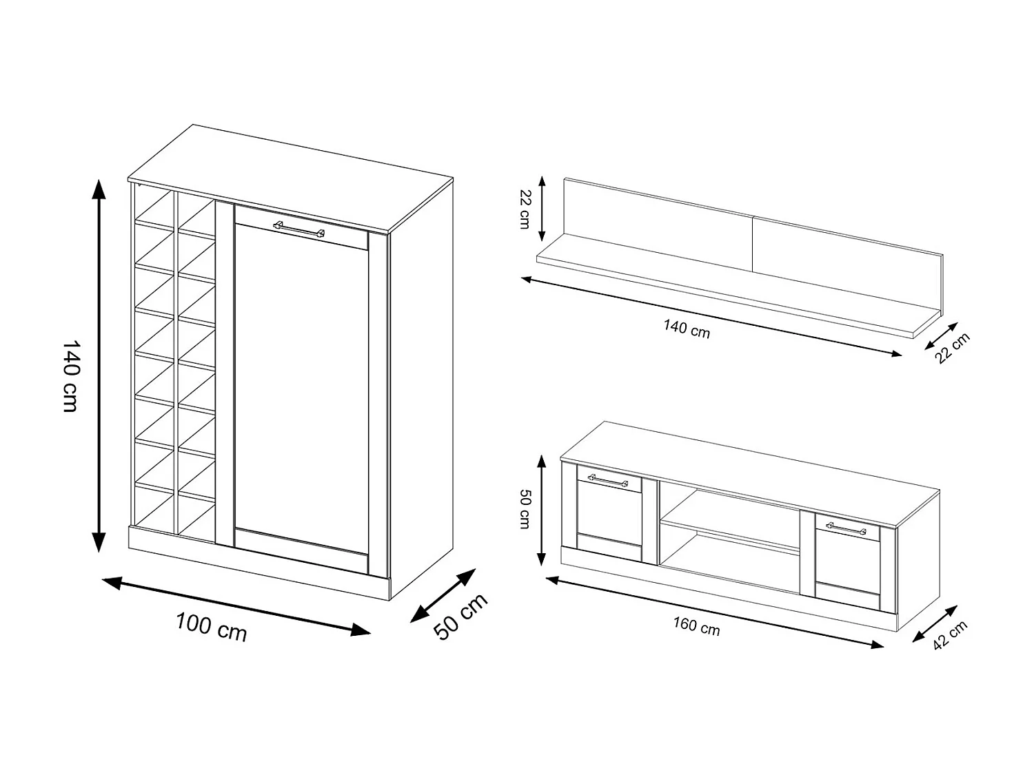 WOHNWAND Cozy Eiche Rustikal 3-teilig