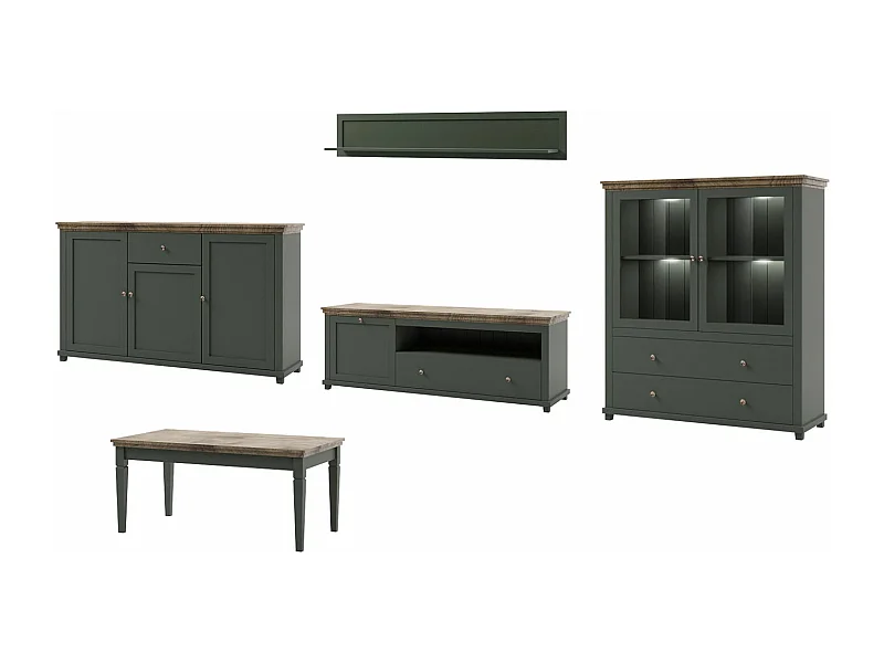 WOHNZIMMER-SET Evora grün / Eiche Lefkas 5-teilig