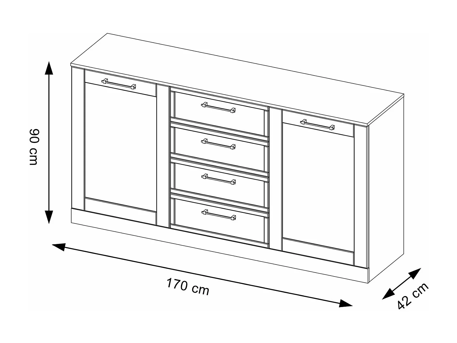 KOMMODE Cozy Eiche Rustikal 170 / 42 / 90cm