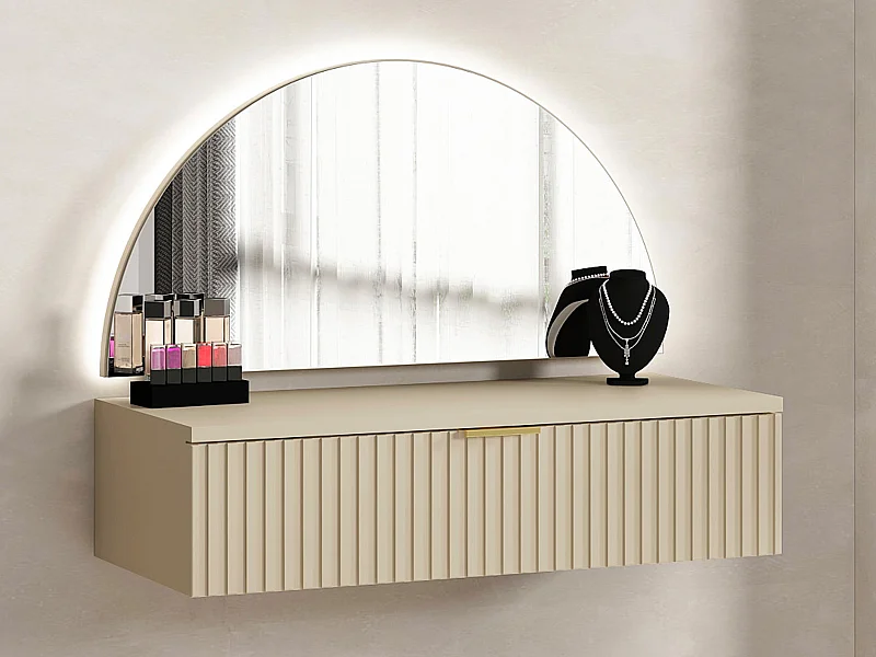 Coiffeuse suspendue avec miroir et LEDs - 1 tiroir - Beige - FRALYN de Pascal Morabito