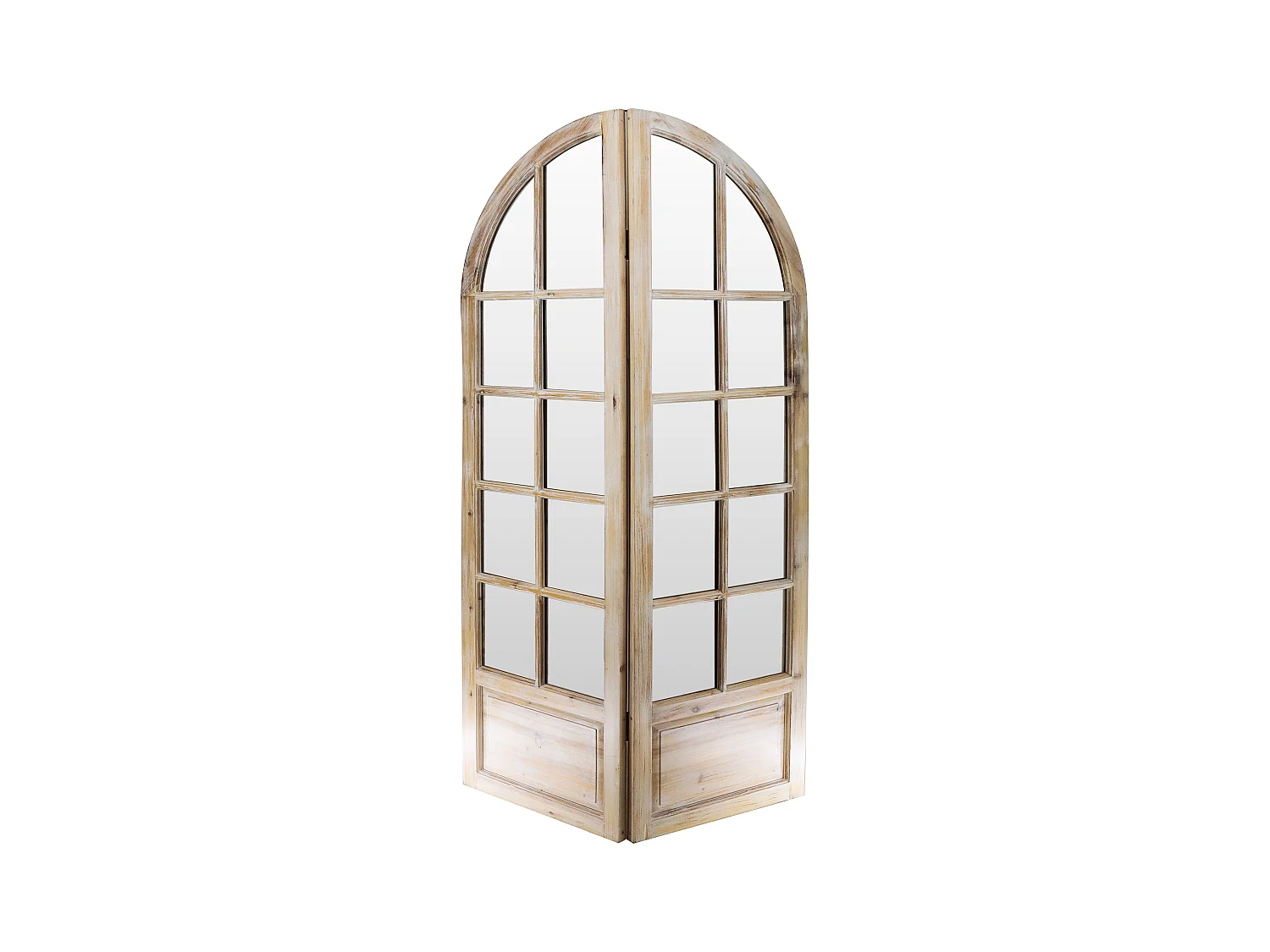 Biombo espelho em madeira de pinho efeito patinado, 2 painéis, C96 x A180 cm natural - KEDIRI