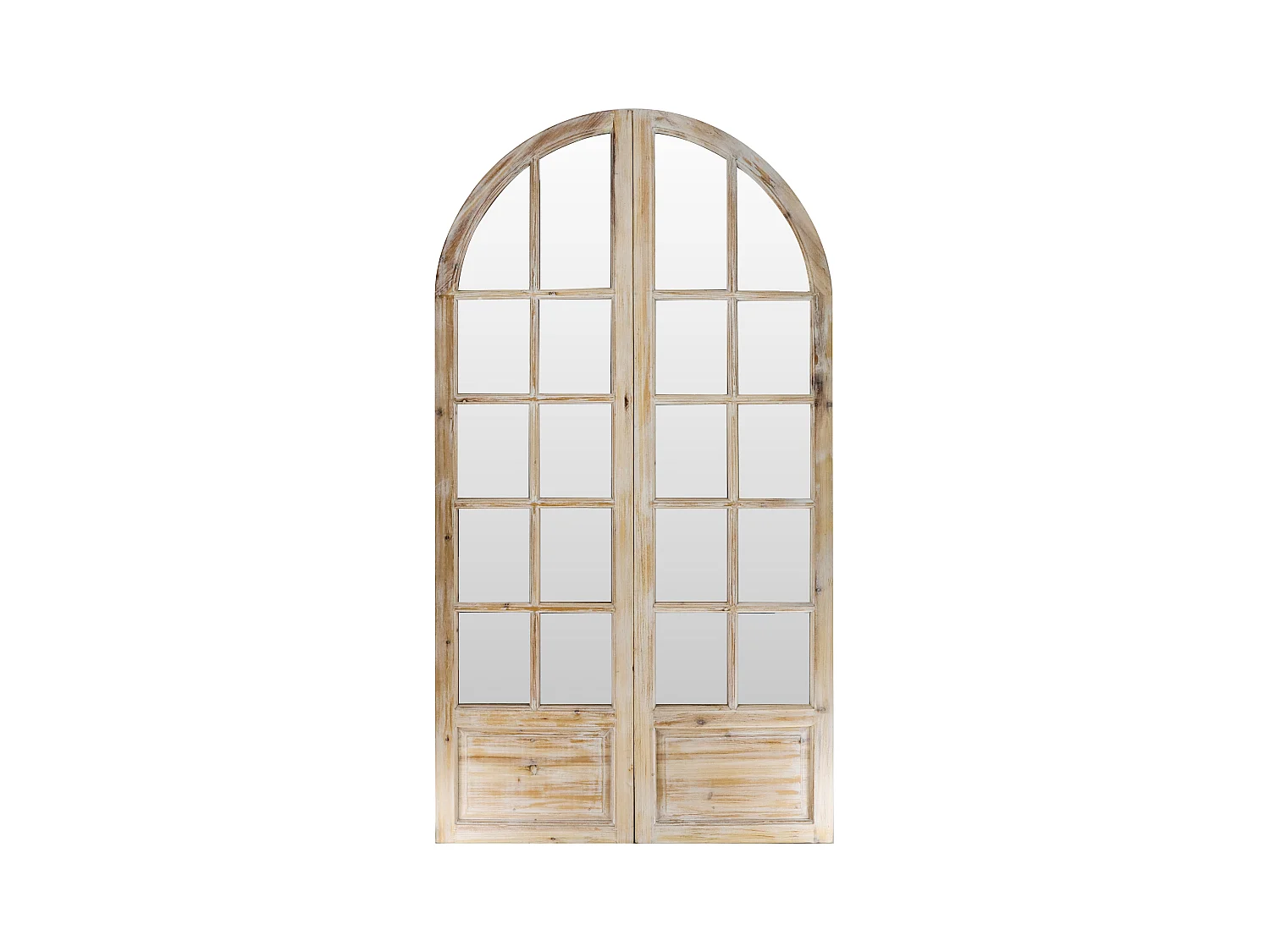Biombo espejo de madera de pino con efecto envejecido - 2 paneles - L. 96 x A. 180 cm - Natural - KEDIRI