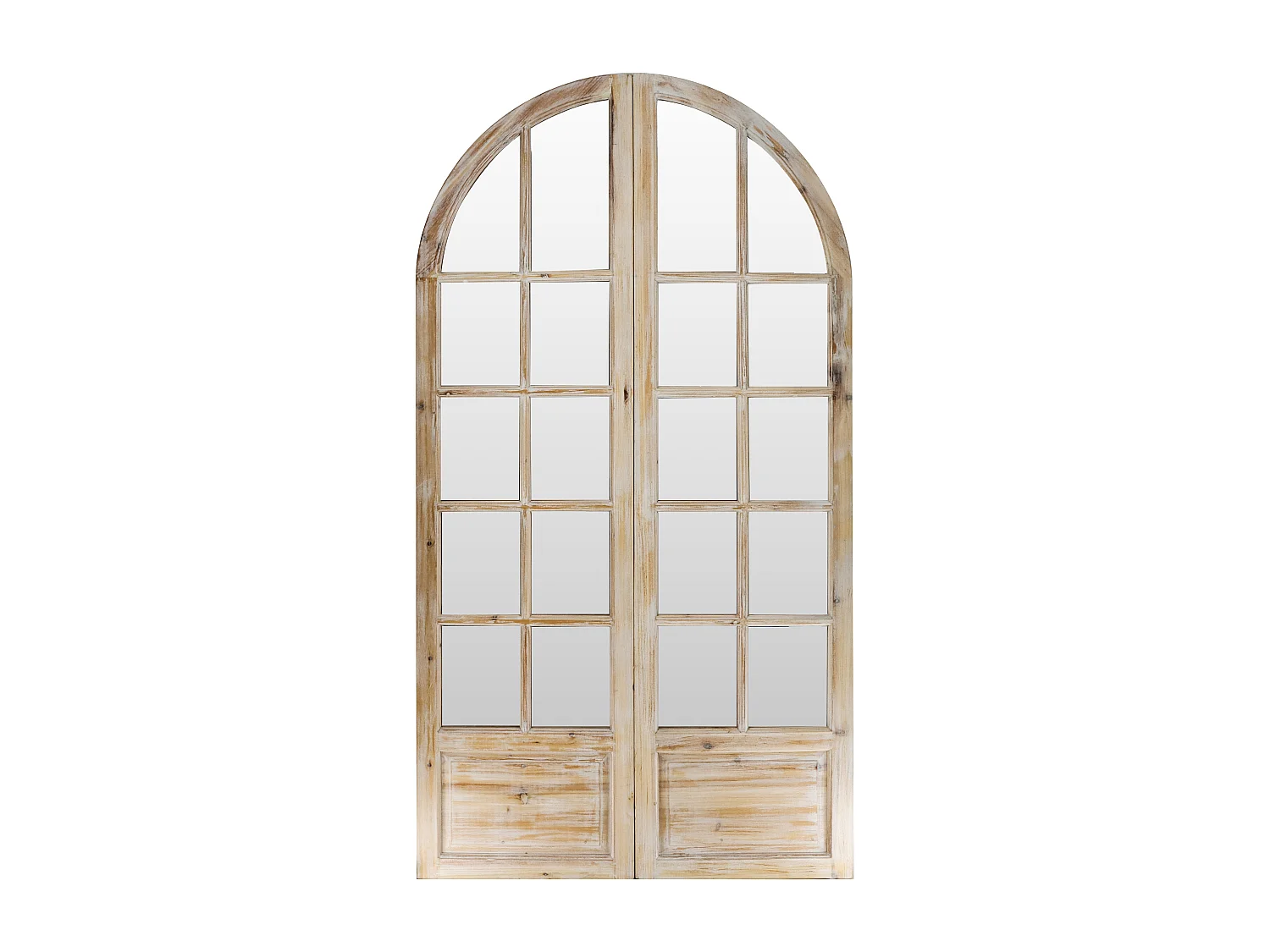Paravent miroir en bois de pin effet patiné - 2 pans - L. 96 x H. 180 cm - Naturel - KEDIRI