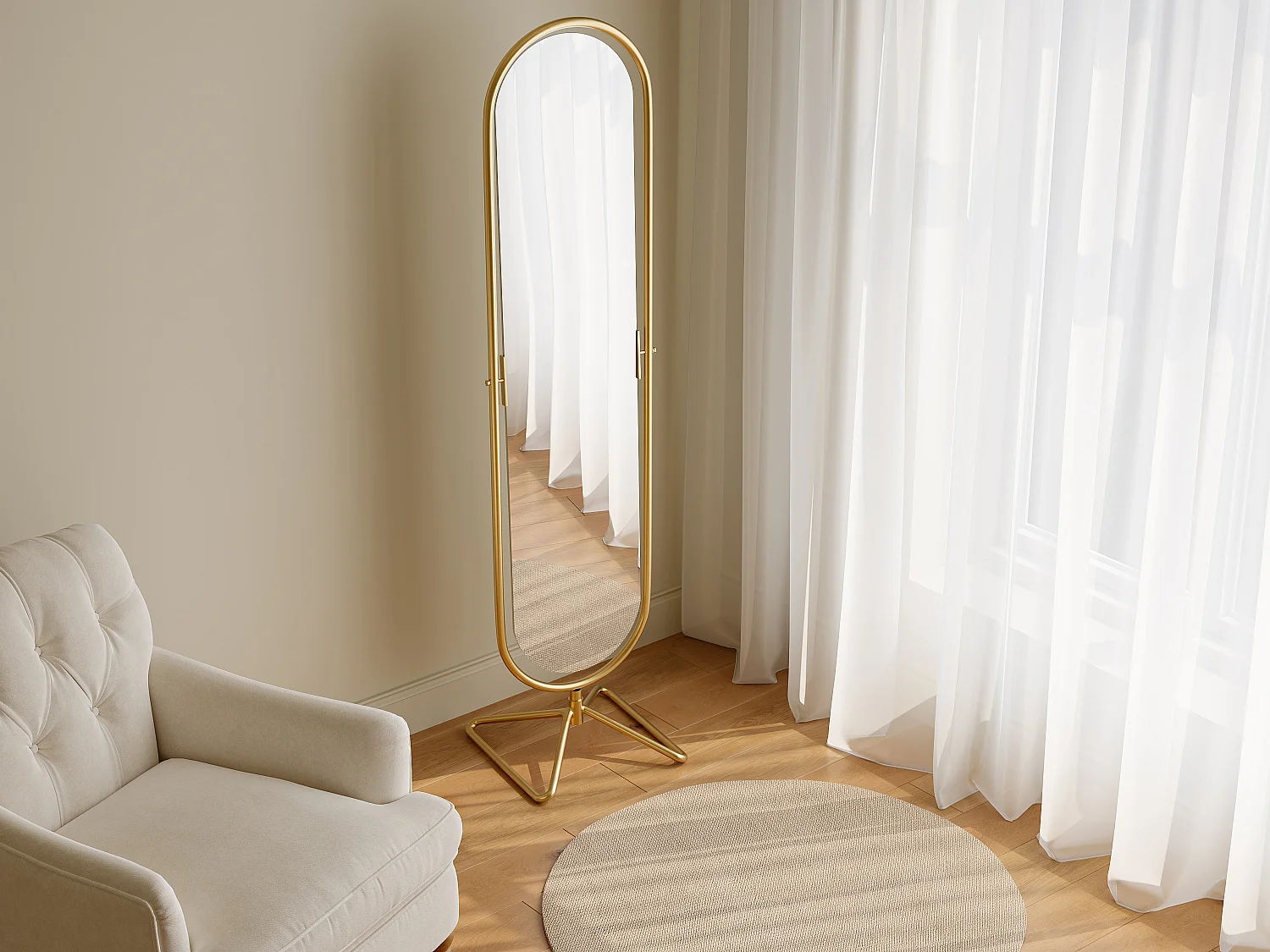 Miroir pivotant sur pied en métal - L. 45 x H. 171 cm - Doré - ASATU