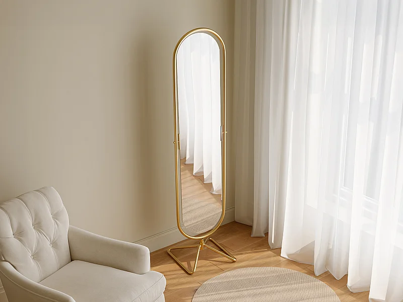 Miroir pivotant sur pied en métal - L. 45 x H. 171 cm - Doré - ASATU