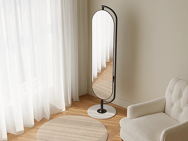 Miroir sur pied avec rangements et patères en métal - L. 44 x H. 169 cm - Noir - TOMONO