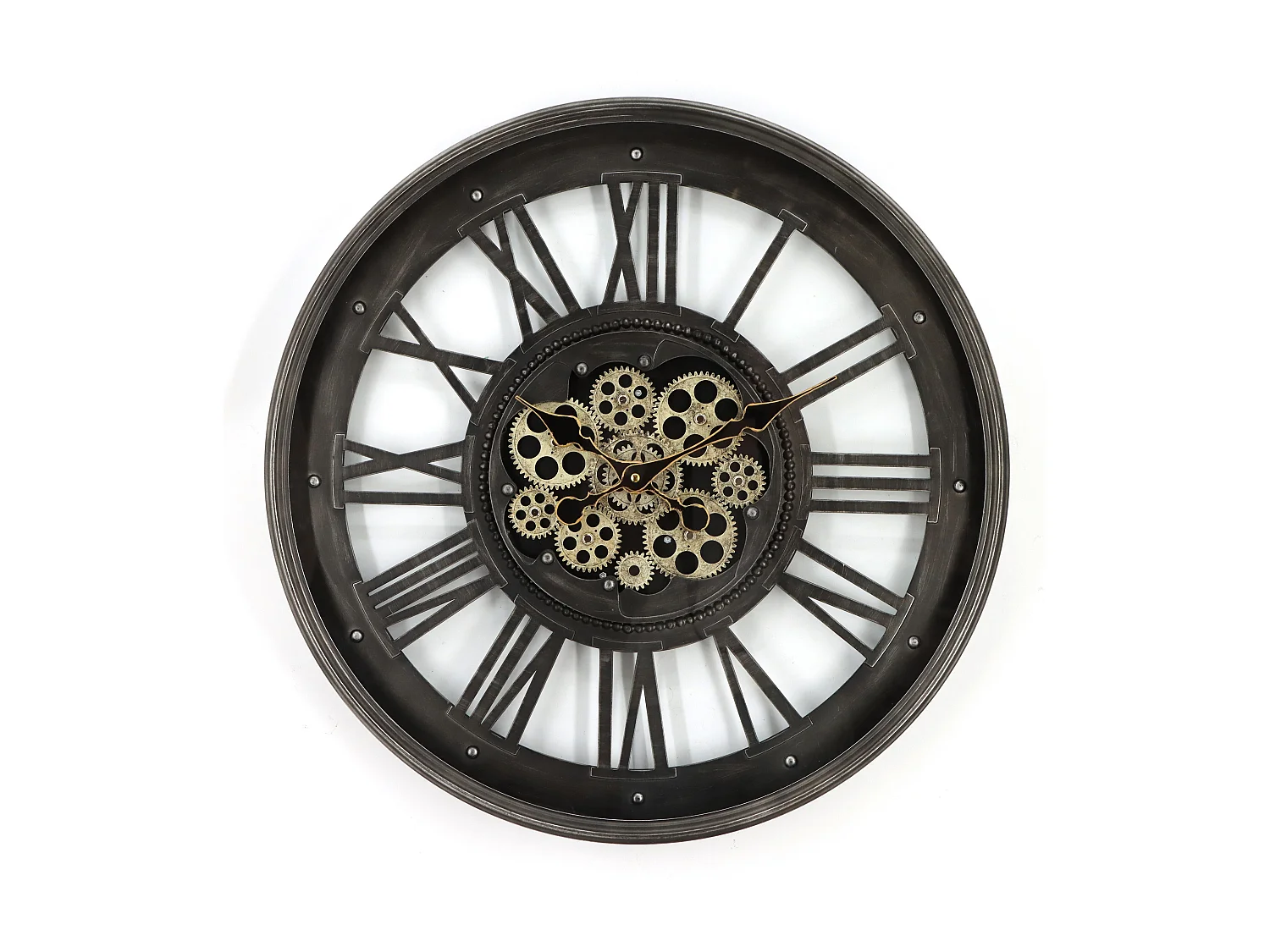 Horloge murale industrielle en métal et verre - D. 60 cm - Anthracite - ASTORIA