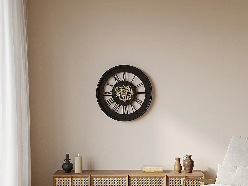 Industriële wandklok van metaal en glas - D60 cm - Antraciet - ASTORIA