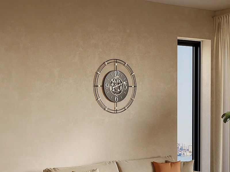 Relógio de parede industrial em metal D70 cm preto e dourado - SEDONA