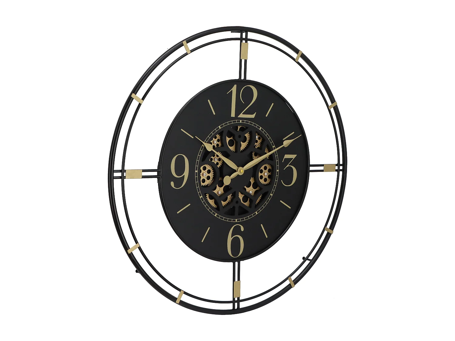 Relógio de parede industrial em metal D70 cm preto e dourado - SEDONA