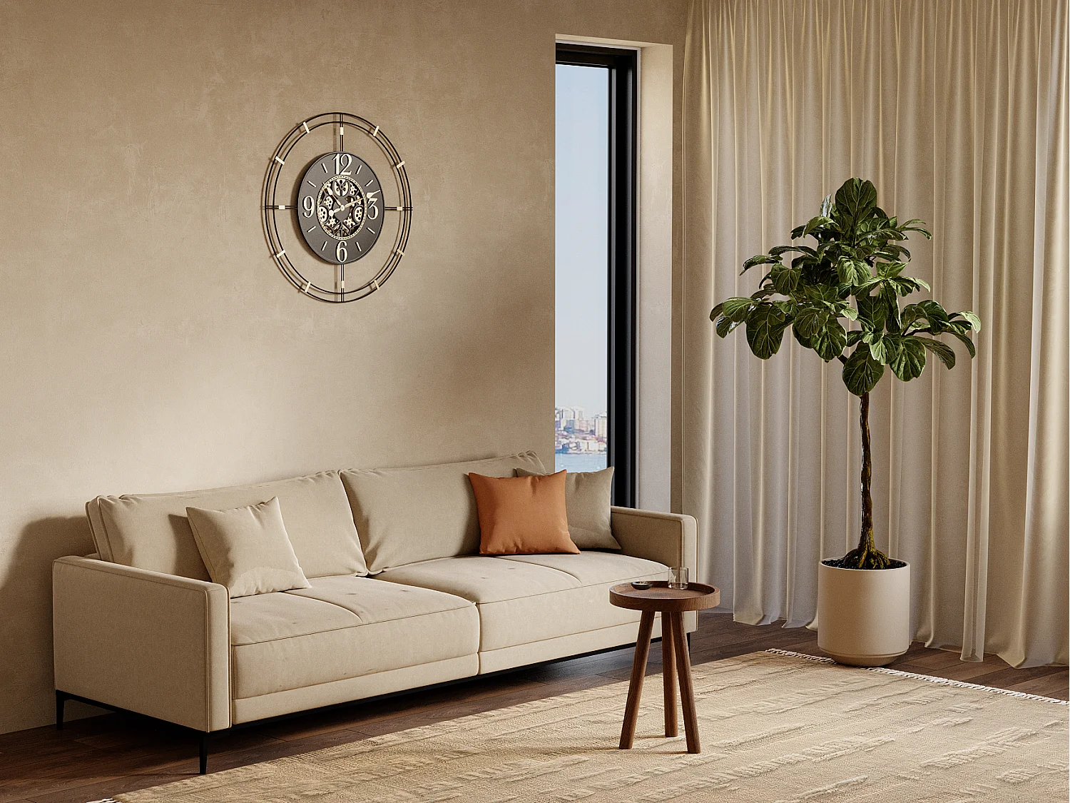 Relógio de parede industrial em metal D70 cm preto e dourado - SEDONA