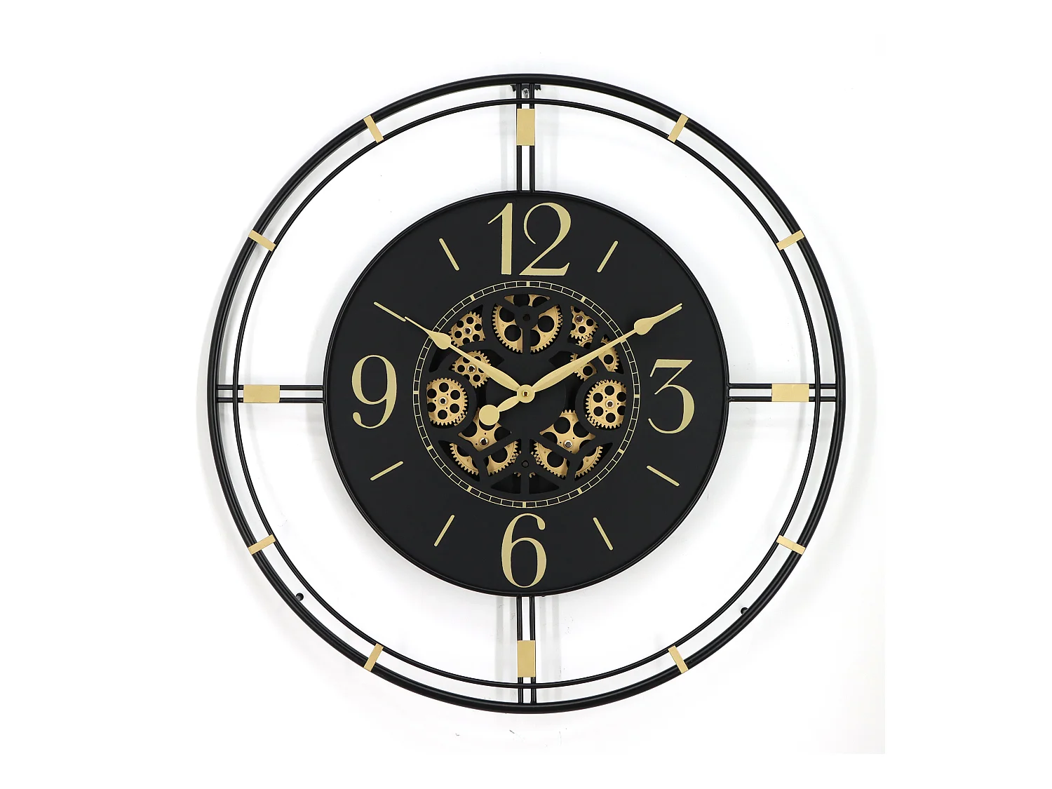 Väggklocka i industriell stil av metall - D. 70 cm - Svart och guld - SEDONA