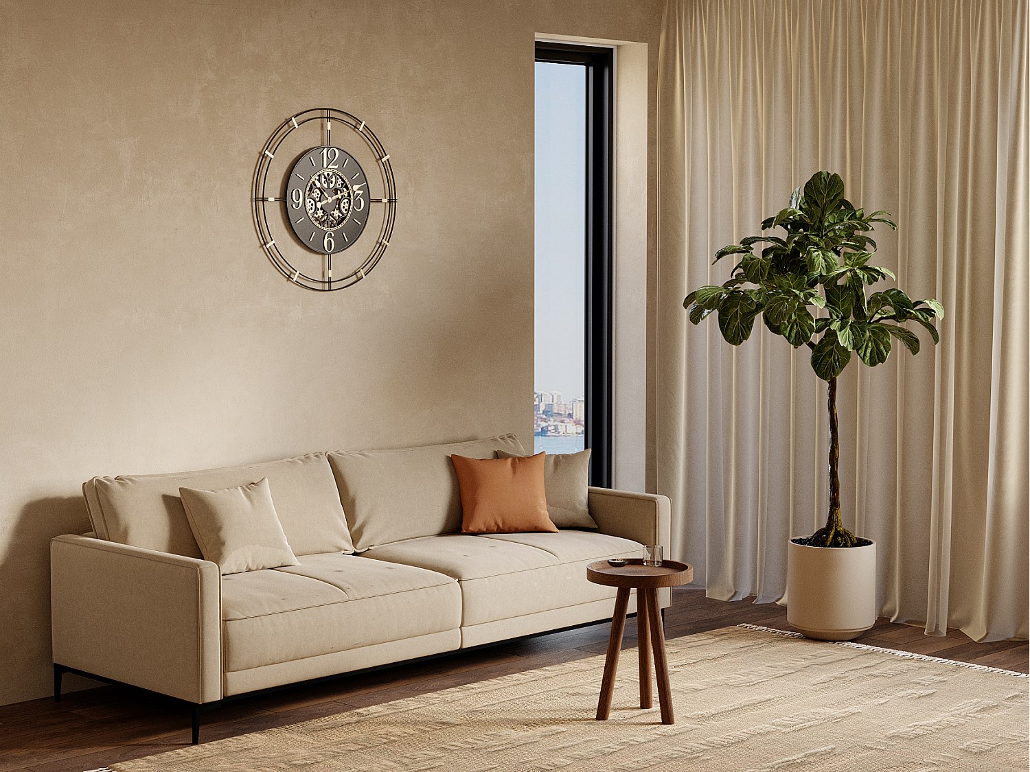 Wanduhr - Industrial Style - Metall - 70 cm - Schwarz & Goldfarben - SEDONA günstig online kaufen