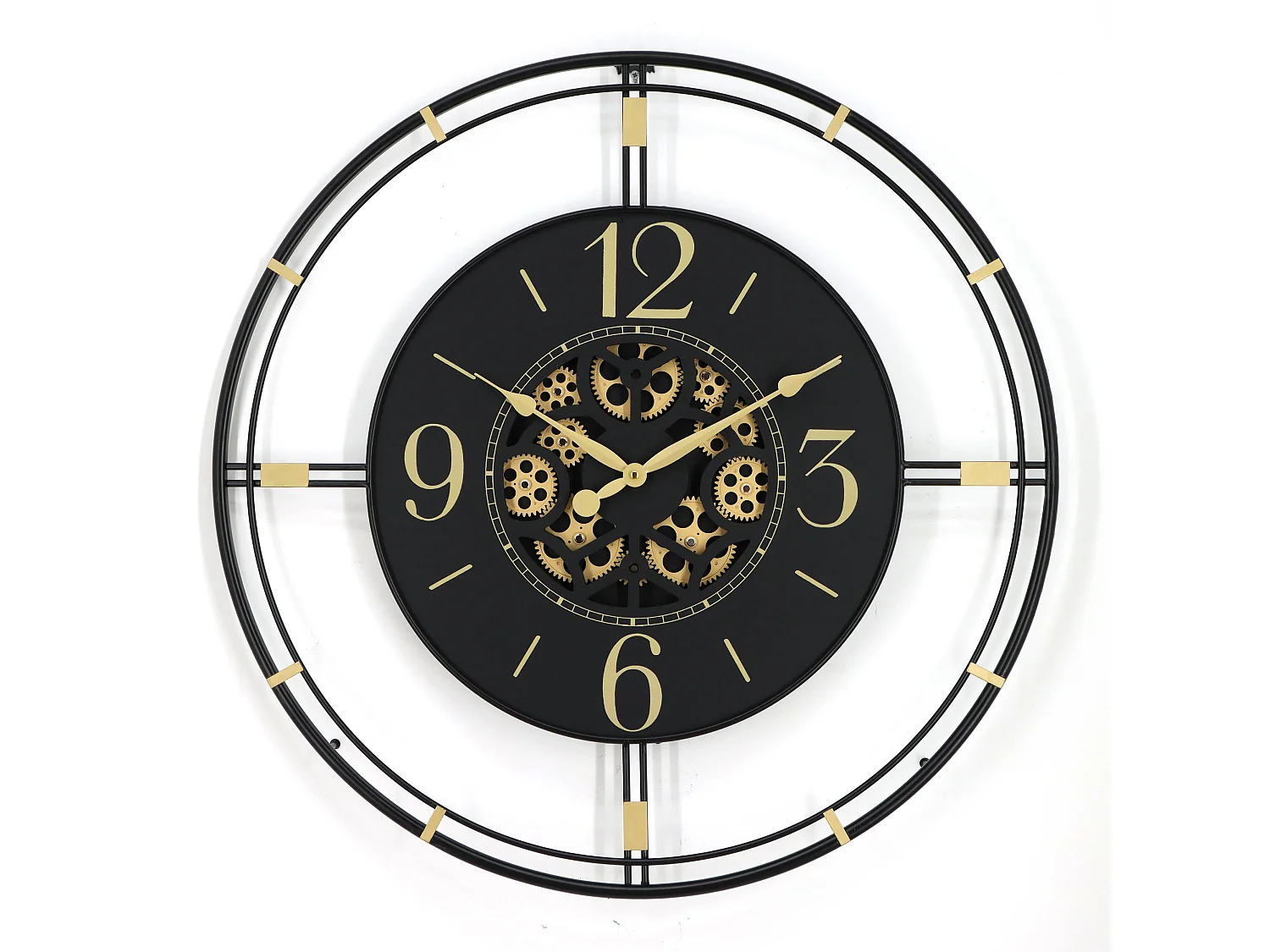 Horloge murale industrielle en métal - D. 70 cm - Noir et doré - SEDONA