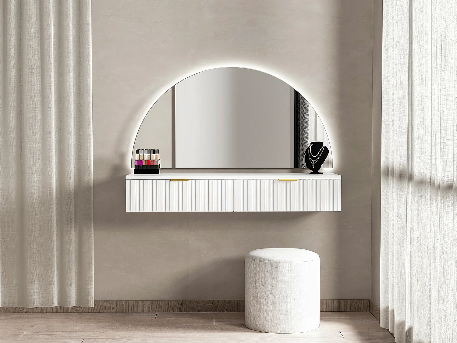 Coiffeuse suspendue avec miroir et LEDs - 2 tiroirs - Blanc - FRALYN de Pascal Morabito