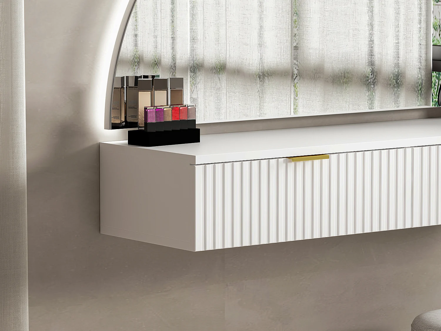 Coiffeuse suspendue avec miroir et LEDs - 2 tiroirs - Blanc - FRALYN de Pascal Morabito