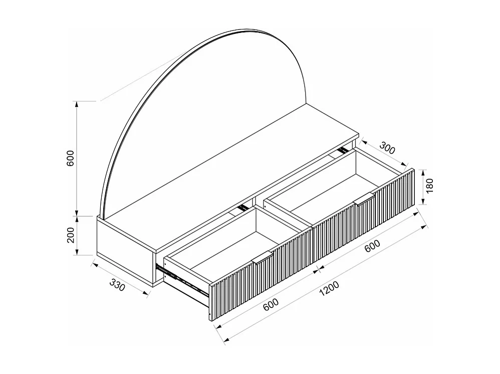 Toucador suspenso com espelho e LEDs, 2 gavetas, branco - FRALYN de Pascal Morabito