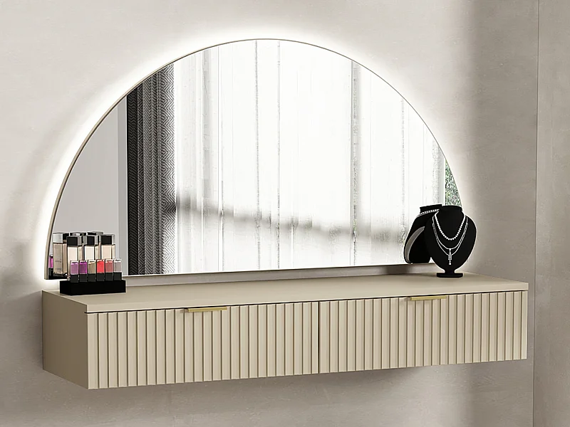 Frisiertisch hängend mit Spiegel & LED-Beleuchtung - 2 Schubladen - Beige - FRALYN von Pascal Morabito