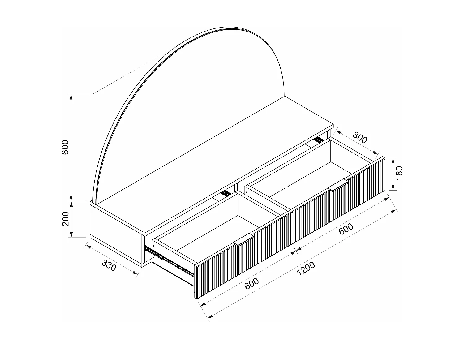 Toucador suspenso com espelho e LEDs, 2 gavetas, bege - FRALYN de Pascal Morabito