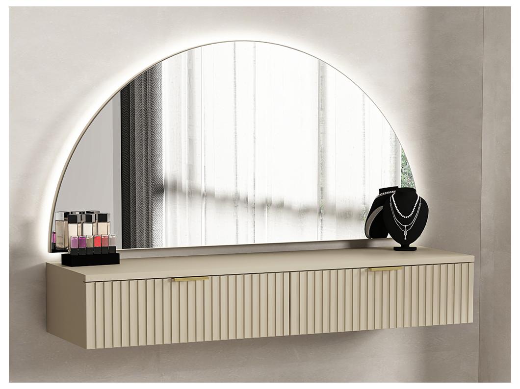 Coiffeuse suspendue avec miroir et LEDs - 2 tiroirs - Beige - FRALYN de Pascal Morabito