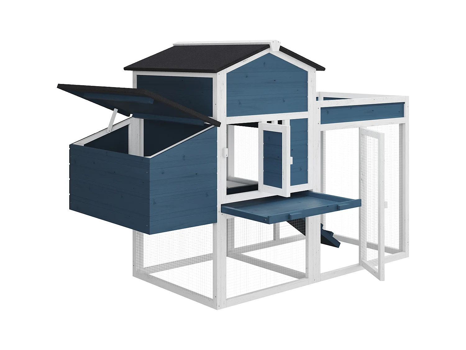 Hønsehus med løbegård og køkkenhave - 4 høns - L. 168 x B. 64 x H. 109 cm - Blå og hvid - CAMPORA