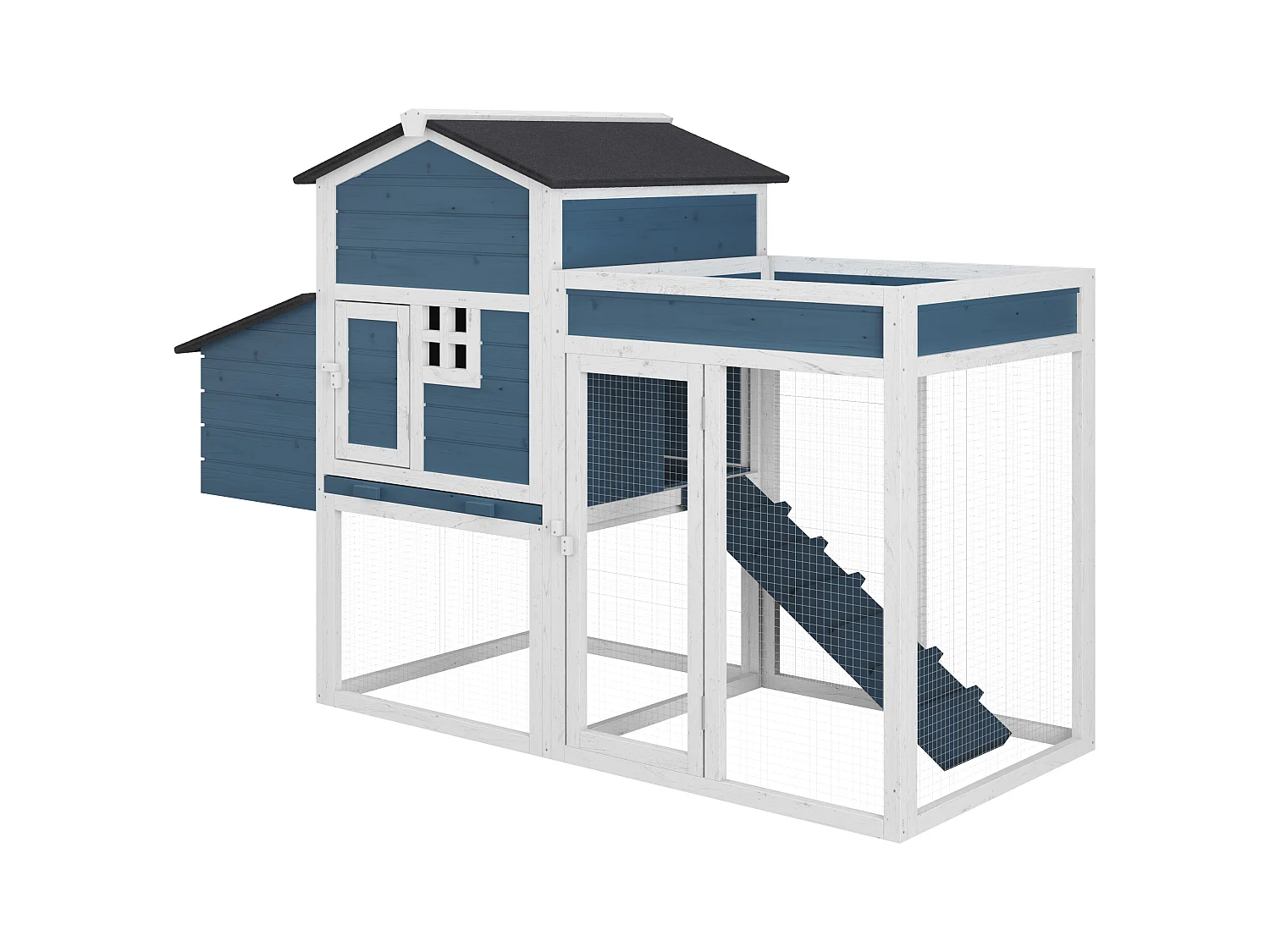 Hønsehus med løbegård og køkkenhave - 4 høns - L. 168 x B. 64 x H. 109 cm - Blå og hvid - CAMPORA