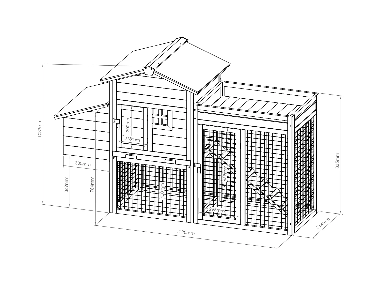 Hønsehus med løbegård og køkkenhave - 4 høns - L. 168 x B. 64 x H. 109 cm - Blå og hvid - CAMPORA