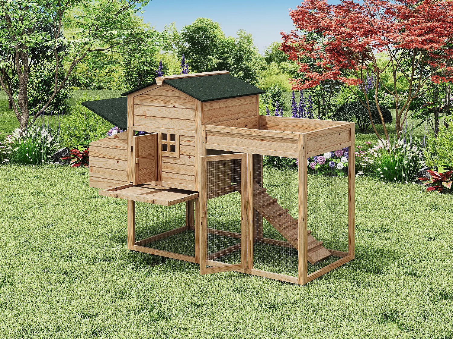 Poulailler avec enclos et potager - 4 poules - L. 168 x P. 64 x H. 109 cm - Naturel - CAMPORA