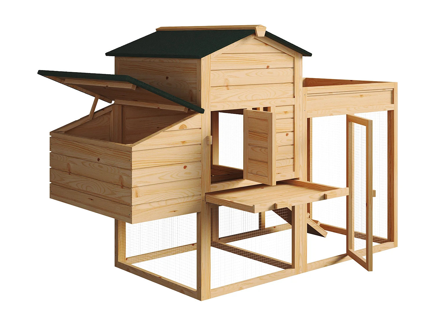 Poulailler avec enclos et potager - 4 poules - L. 168 x P. 64 x H. 109 cm - Naturel - CAMPORA