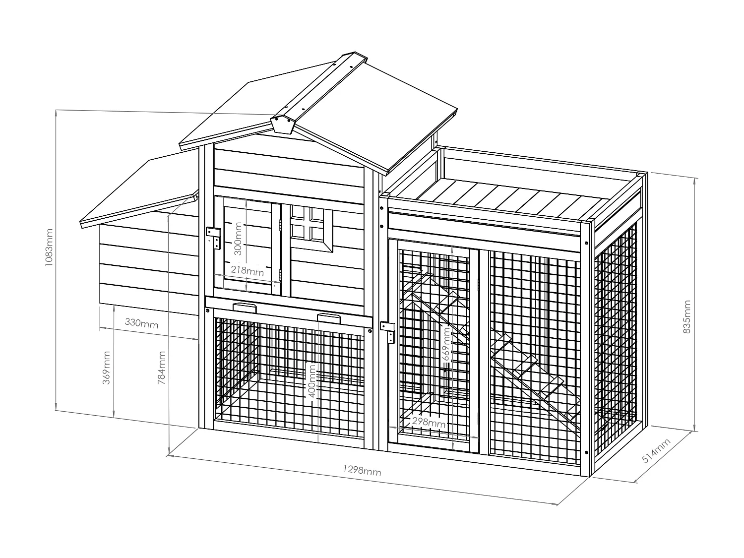 Poulailler avec enclos et potager - 4 poules - L. 168 x P. 64 x H. 109 cm - Naturel - CAMPORA