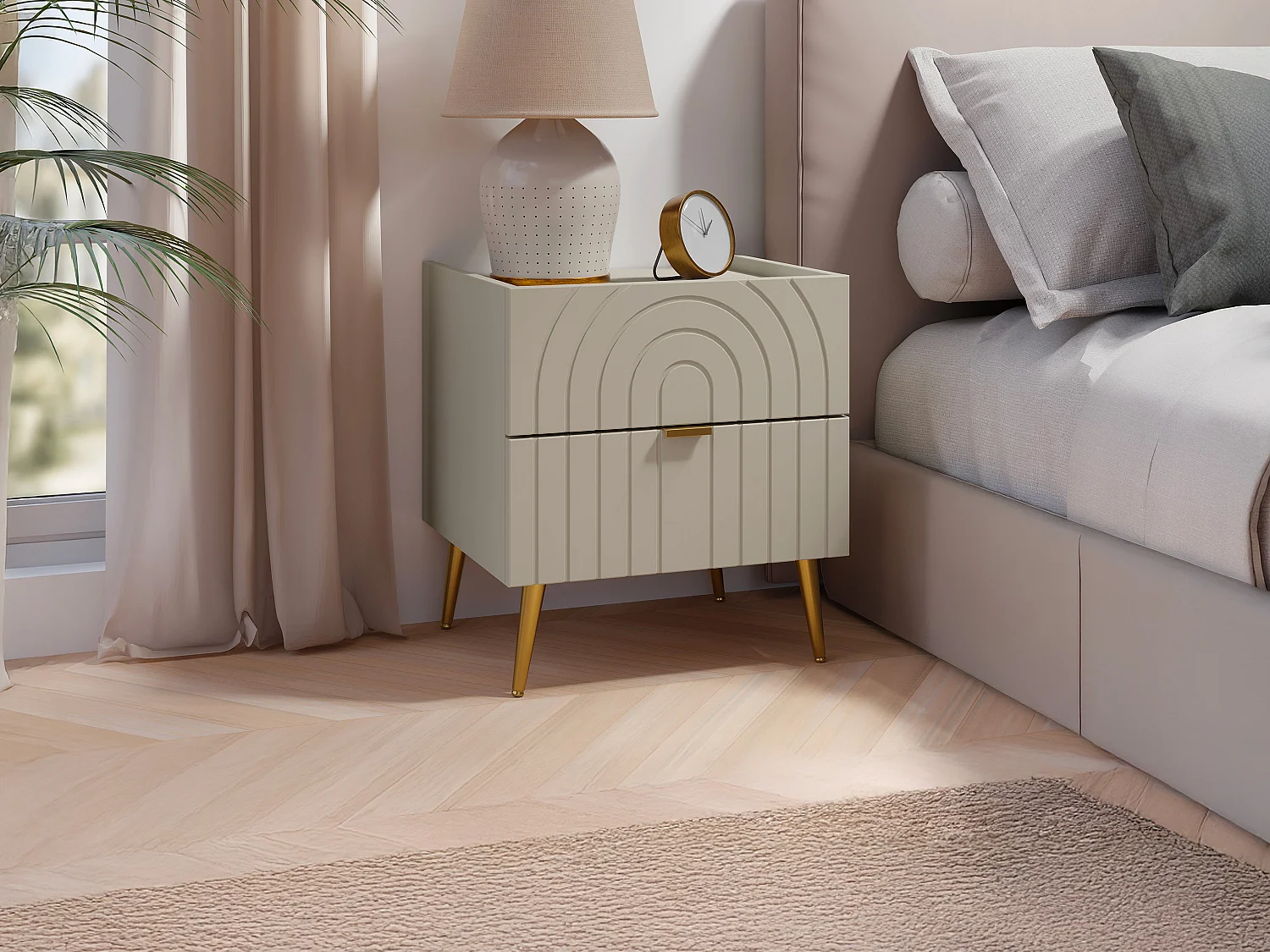 Table de chevet 2 tiroirs - Beige - NORSIM de Pascal Morabito