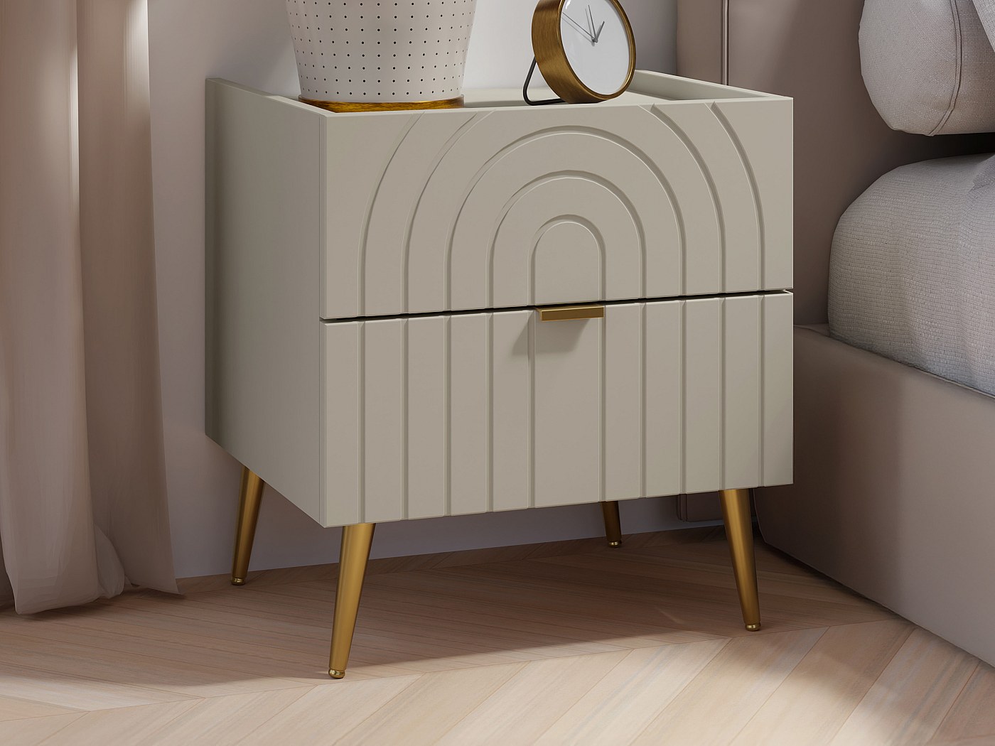 STDDRE Comodino In Bambù Stile Mid-Century 2 Ripiani - Con Anta In Acrilico, Naturale, Per Camera Da Letto